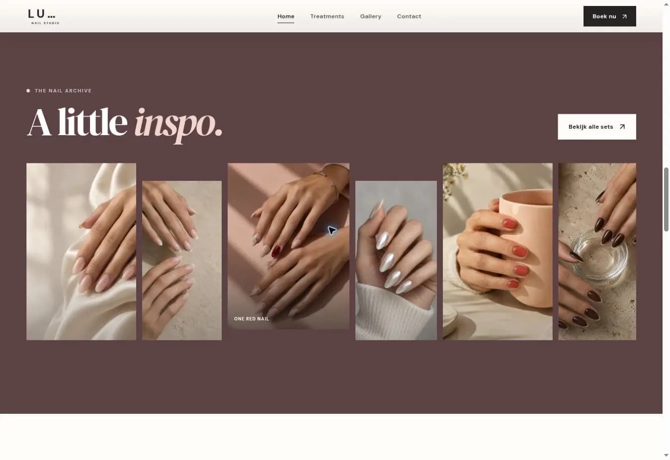 Gallery met verschillende nagelsets op de LUNE-demo