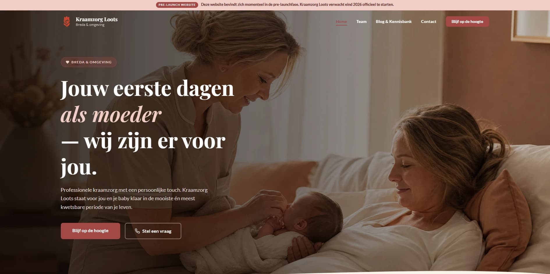 Pre-launch homepage van Kraamzorg Loots
