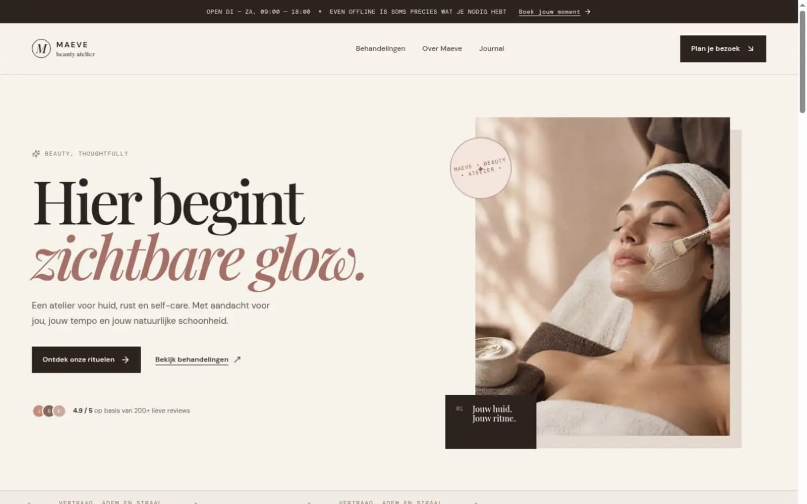 Homepage van de Maeve Beauty Atelier demo website