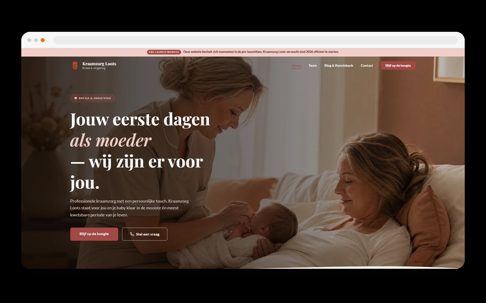 Pre-launch homepage van Kraamzorg Loots